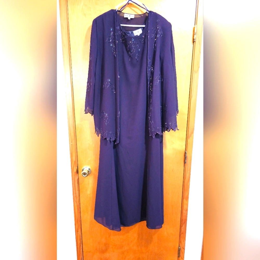 Karen Miller NY • Beaded Sleeveless 2 Piece Dress • Elegant Purple • Size 20W